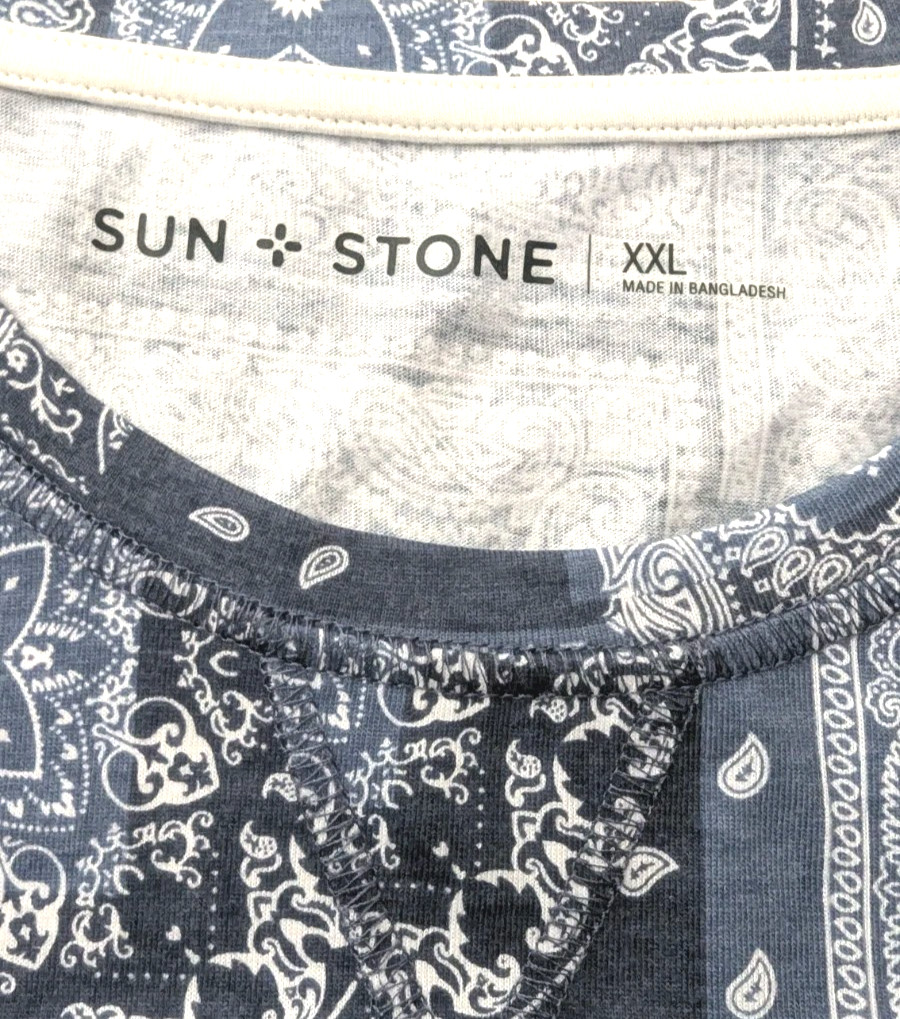 Sun Stone Bandana Blue Paisley Print Tee Short Sleeve Shirt Men's Size XXL NWT gallery