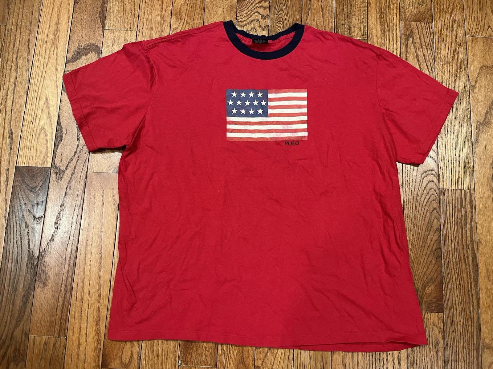 Vintage Polo Ralph Lauren American Flag Shirt Red Ringer T-Shirt VTG XXL 2XL gallery