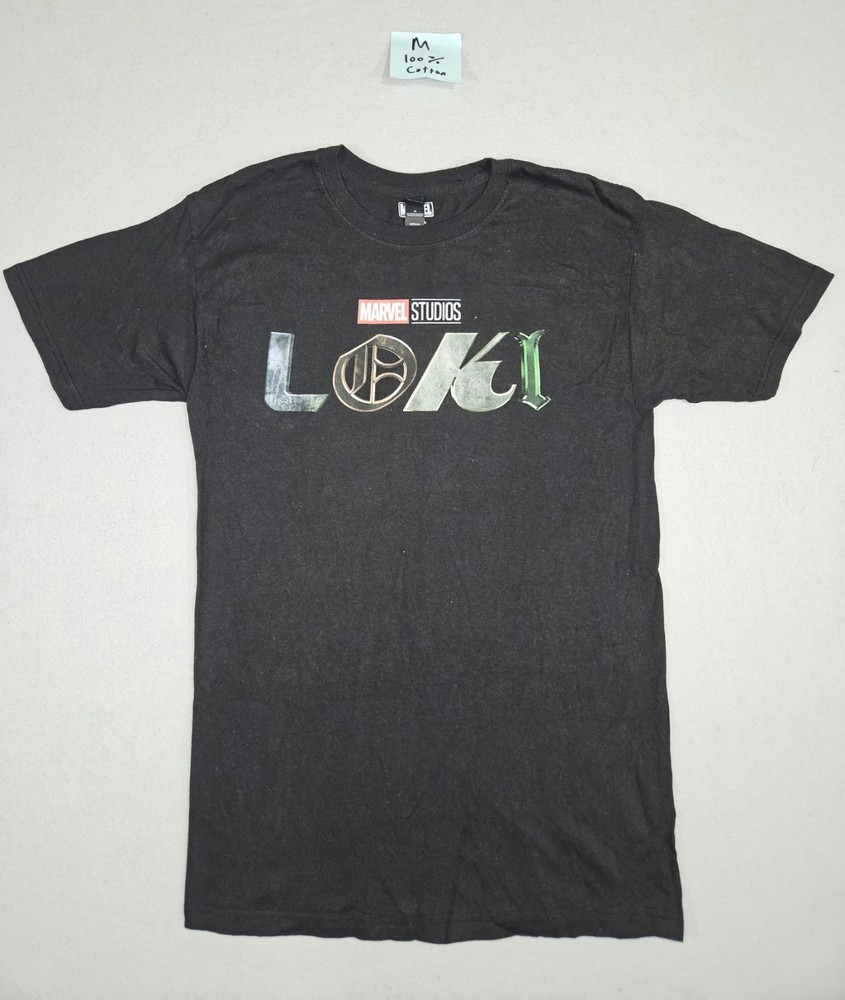 Marvel Studios Loki T-Shirt Men’s Medium Black Graphic Logo Crew Neck Tee MCU