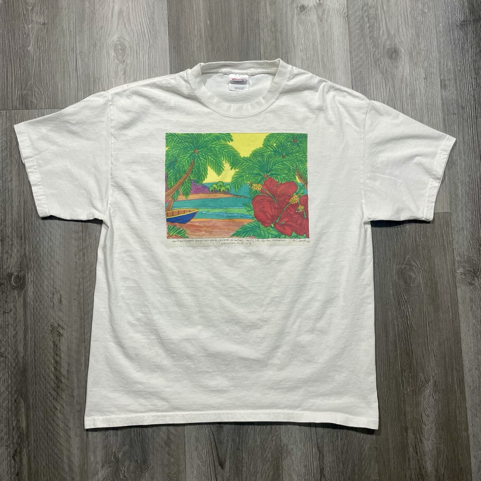 Vintage 2000 Tropical Ocean Beach Adventure Size Large Nature Art Tshirt gallery