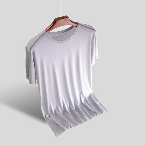 Men's 100% Silk T-shirt Knitted Crew Neck Short Sleeves Summer Casual Tops Soft gallery
