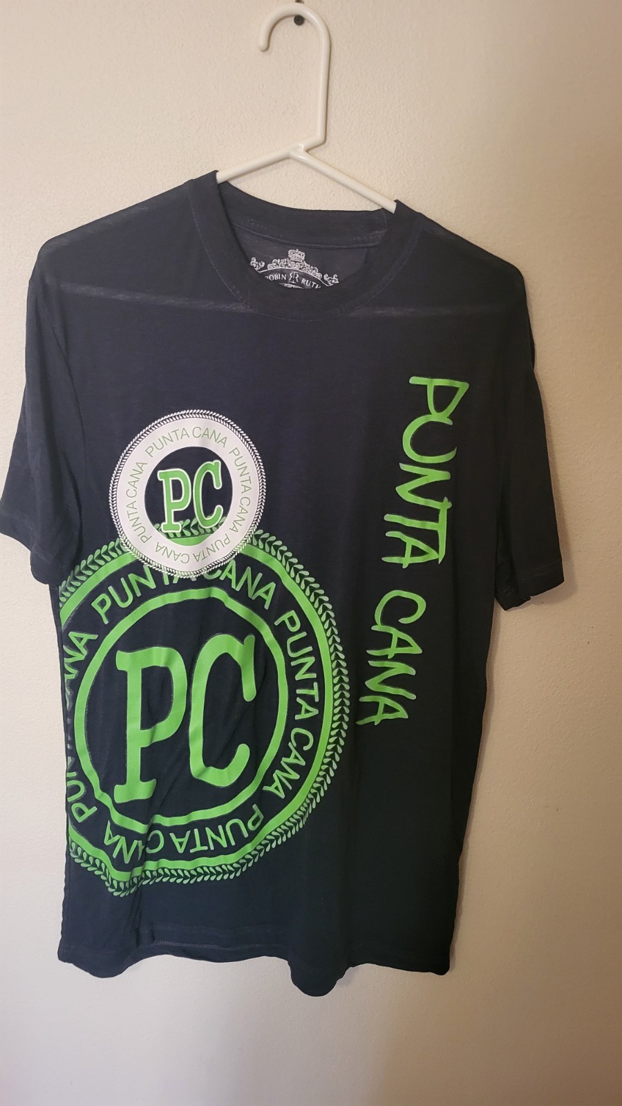 Robin Ruth Punta Cana Men's T-Shirt, Size L Green Black Semi sheer S Sleeve Vac gallery