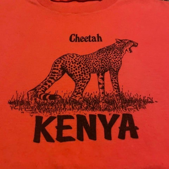 vintage 60s 70s kenya cheetah animal destination tee shirt orange black M gallery