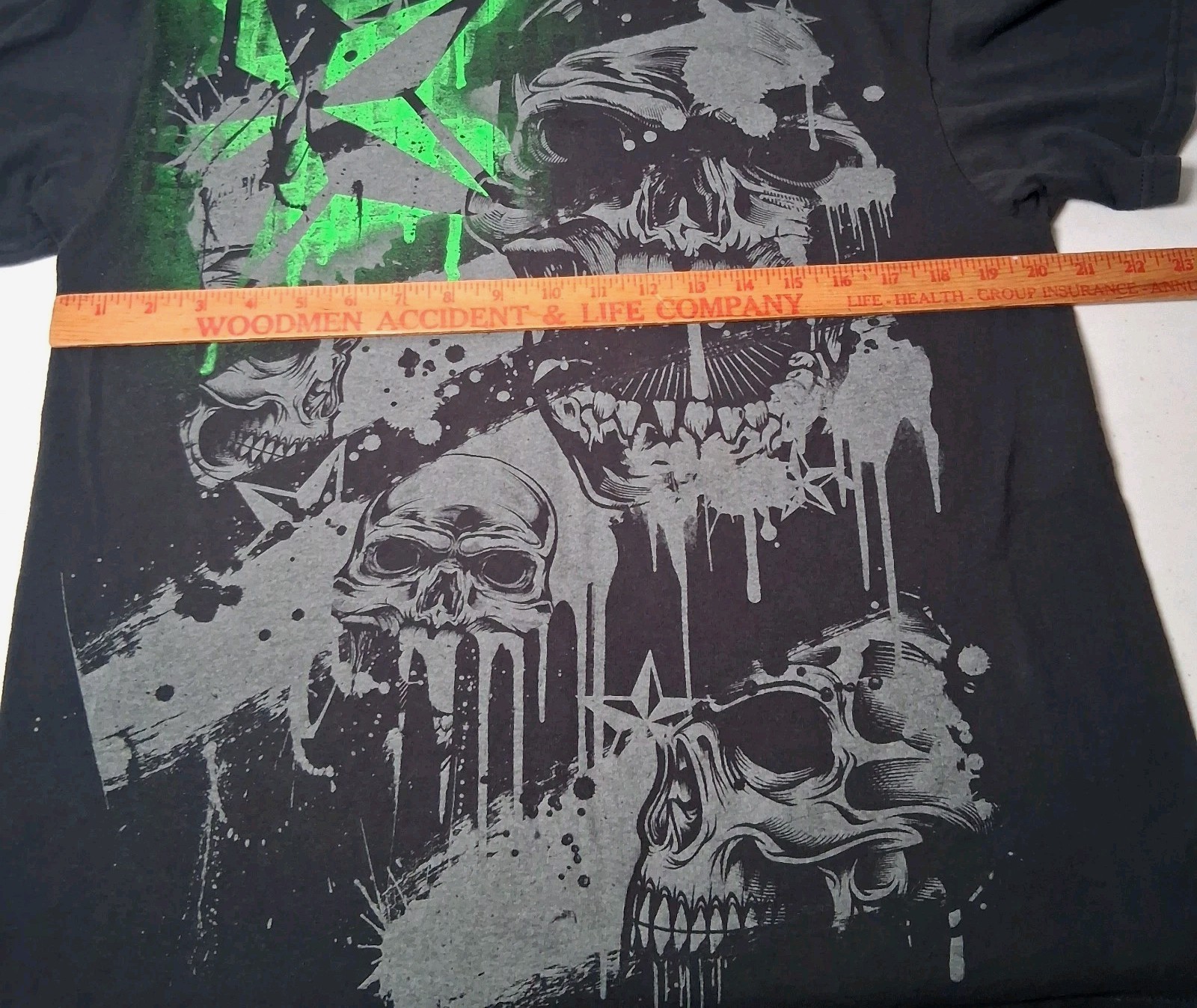 Vintage Y2K Dripping Skull T Shirt Black Neon Green Star Retro Skate Grunge Emo gallery