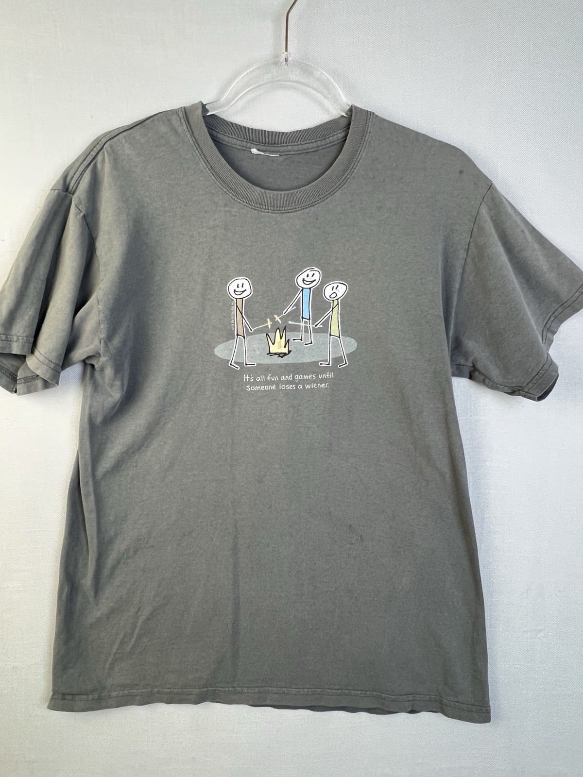 Life is Good T Shirt Unisex Medium Gray Camping Hot Dog Humor Friends GORPCore