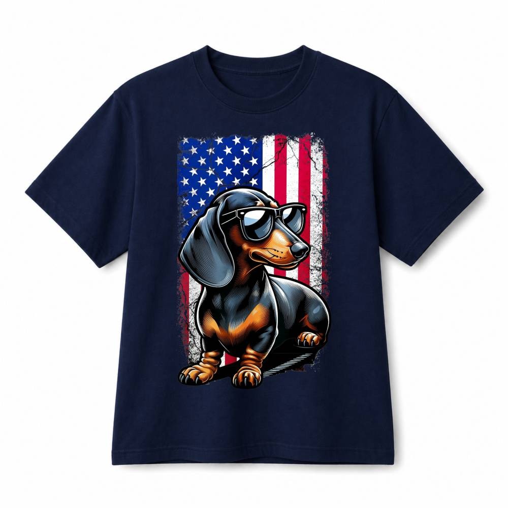 Cool Dachshund USA Distressed Flag Patriotic Graphic Cotton T-Shirt Unisex gallery