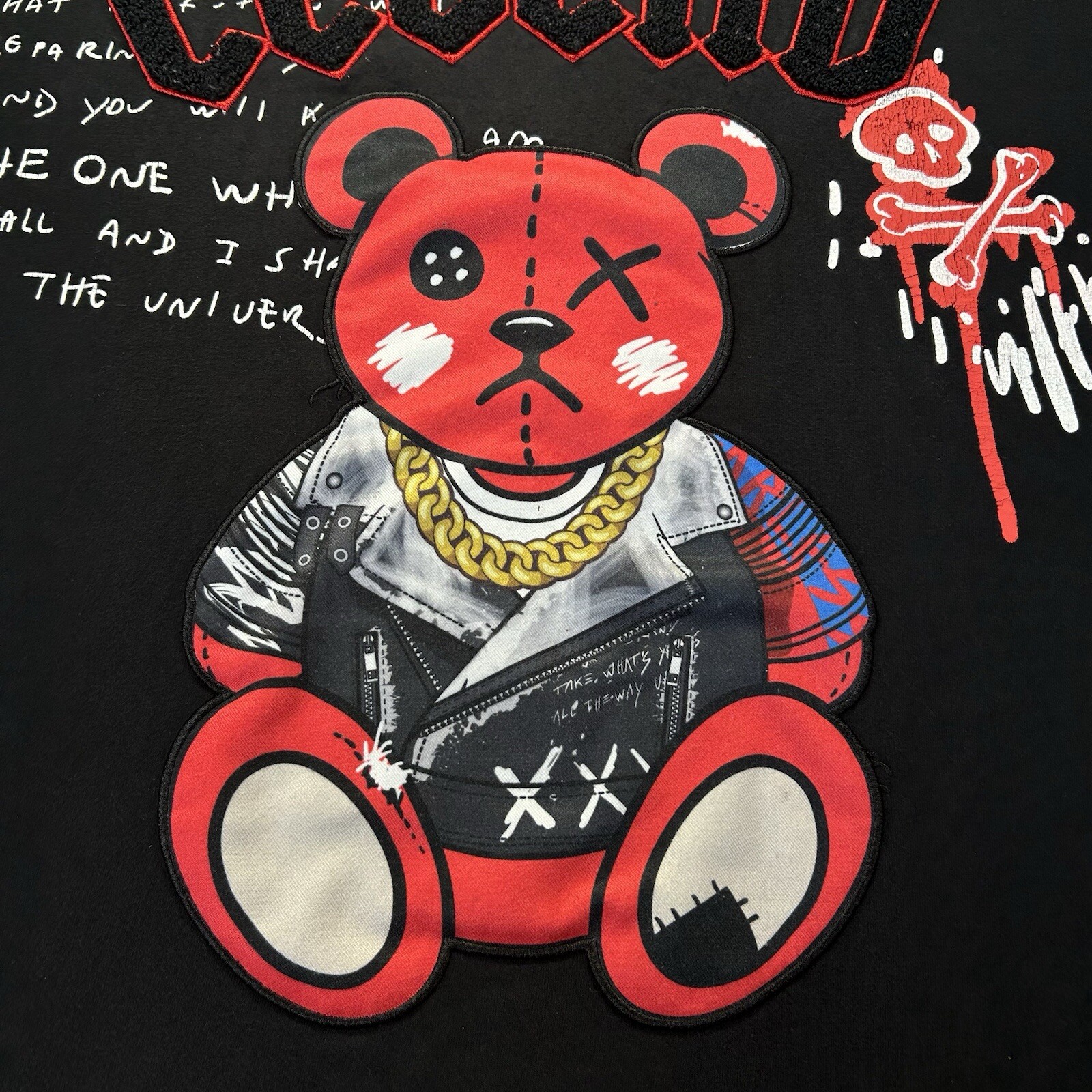 Reason Men’s T-Shirt XXL Black Embroidered Legend Raised Teddy Bear Drip Skull gallery