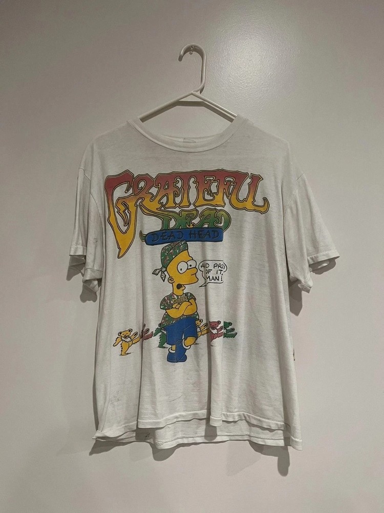 90s Grateful Dead Bart Simpson Classic Style White Unisex Shirt Vtg KH17121