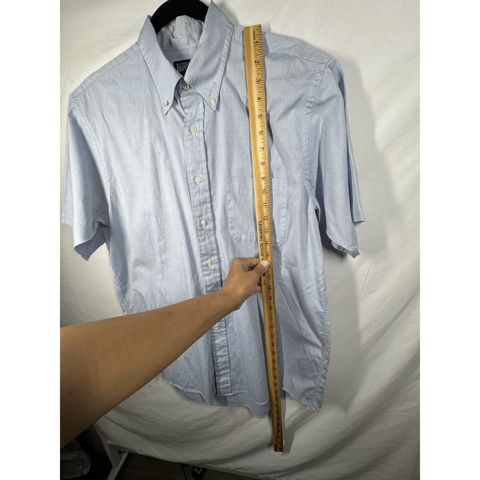 Stafford Mens Dress Shirt 17 Blue Short Sleeve Wrinkle Free Broadcloth Work gallery