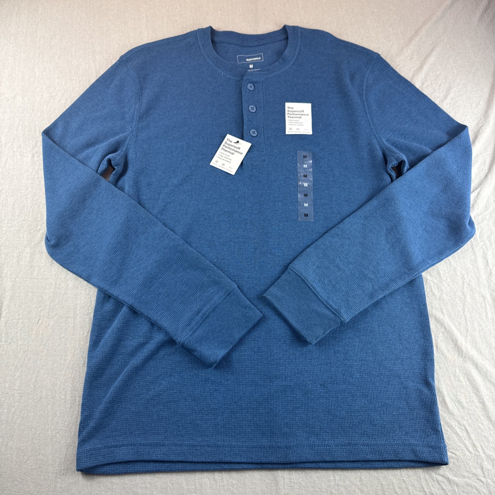 Sonoma Super Soft Performance Thermal Mens M Blue Long Sleeve Base Layer Top NEW