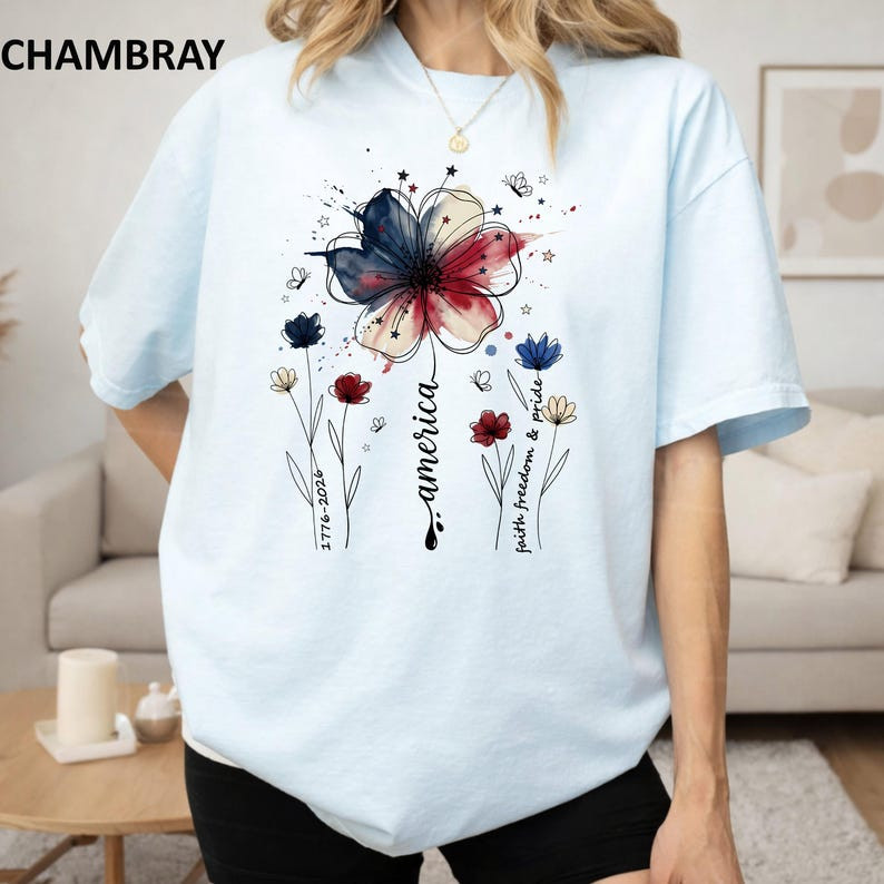 Comfort Colors American Floral Shirt Patriotic Wildflower USA 250th Tee gallery