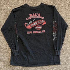 Vintage 2002 Harley Davidson Long Flame Sleeve Double Sided XL Goth Biker