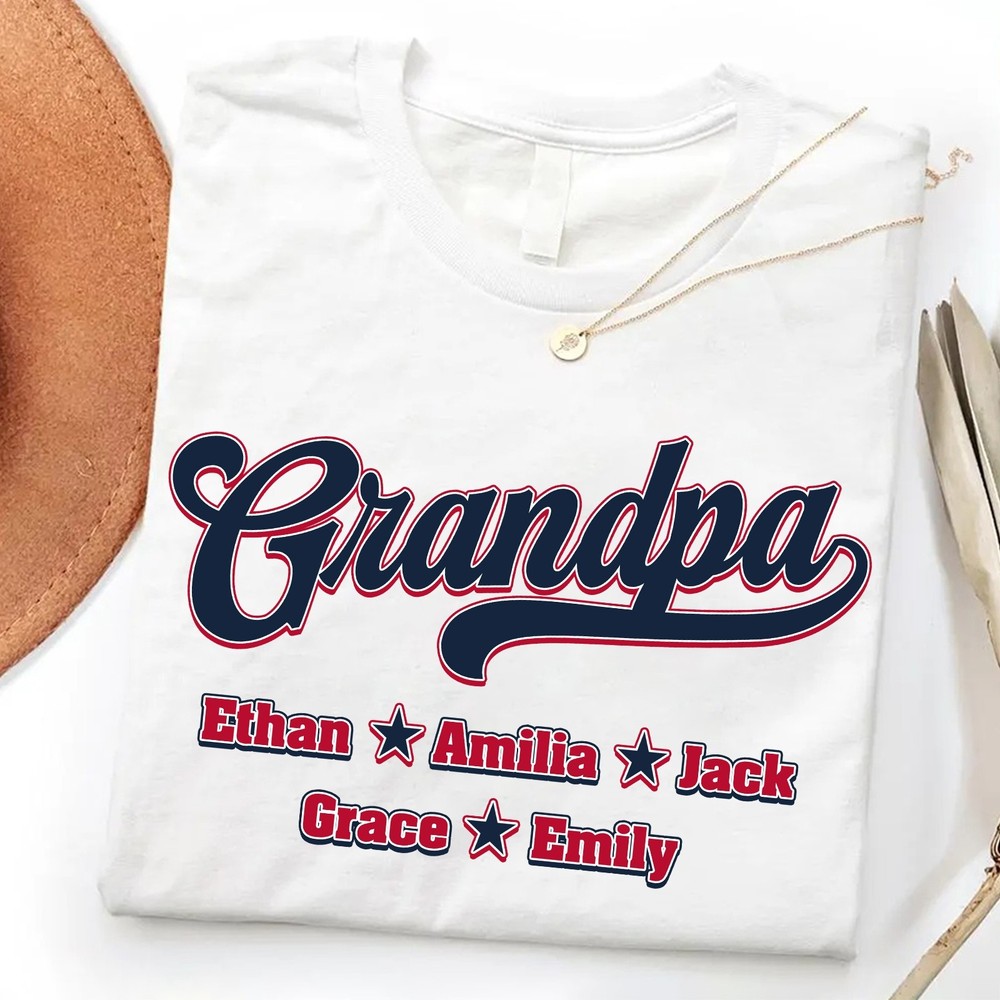 Personalized Baseball Grandpa Shirt Grandkids Name Game Day Gift Sport Dad Tee