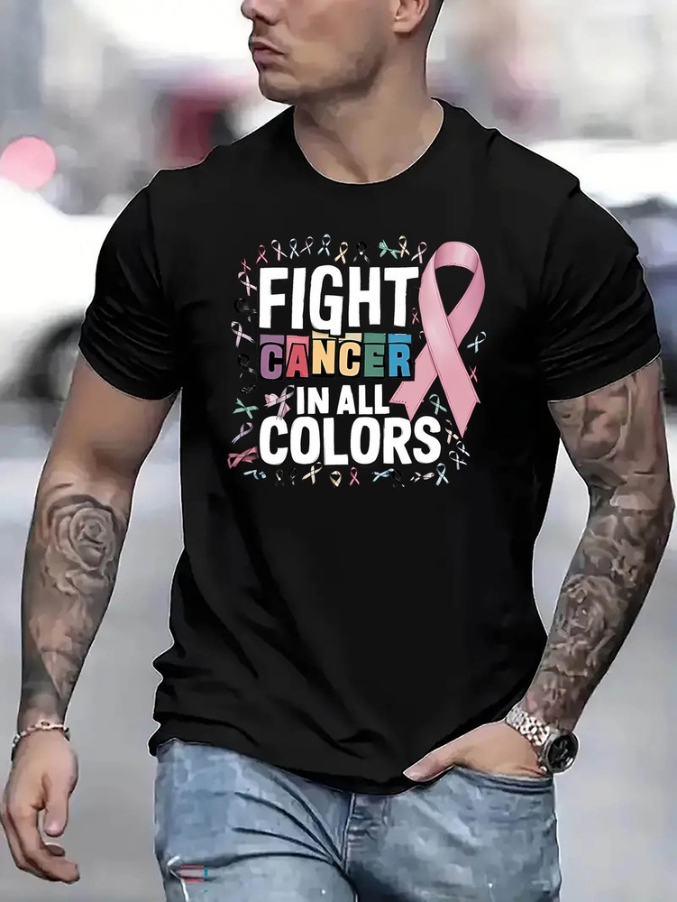 Creative Design with Colorful Letter Patterns, Men’S Trendy Round-Neck Short-S
