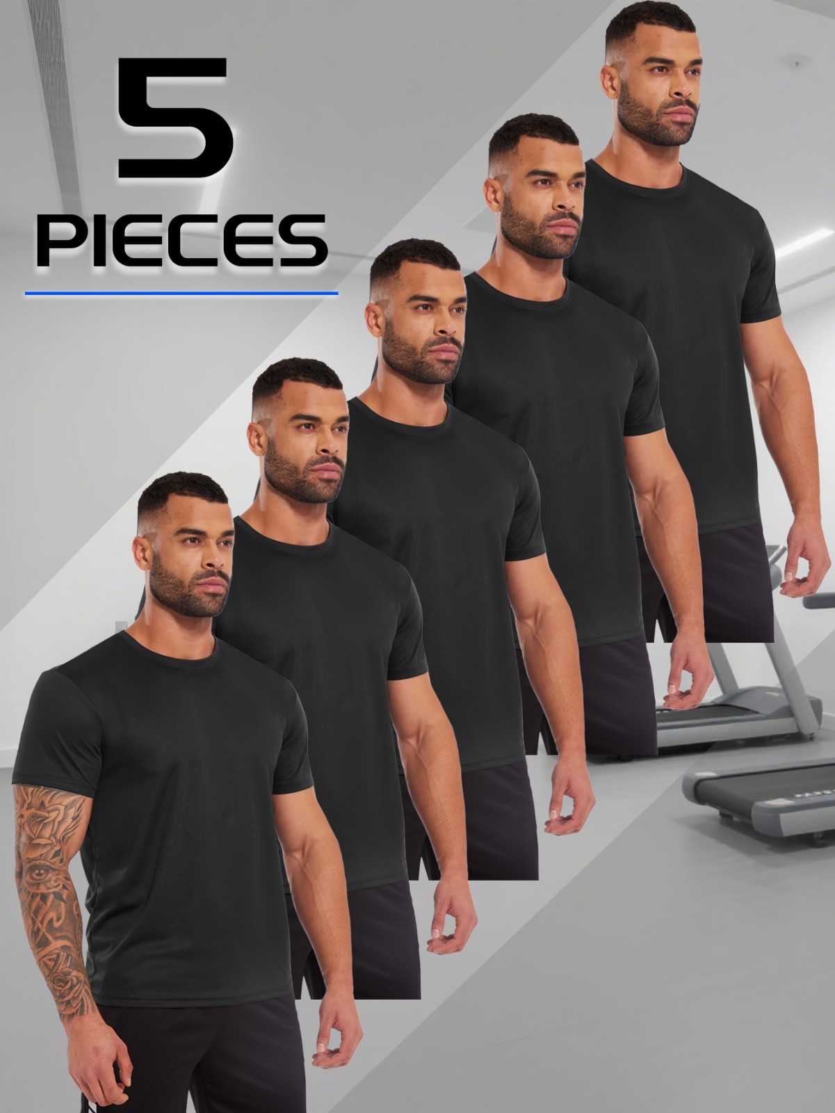 5 Pack Outdoor Running Sports T-Shirts for Men Quick Dry Gym Fitness Workout Tee gallery