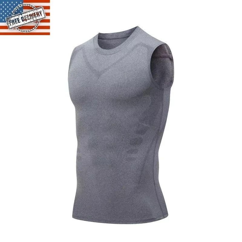 Men Compression Shirt Version Ionic Shaping Sleeveless Vest Sport Tank Top S-2XL gallery