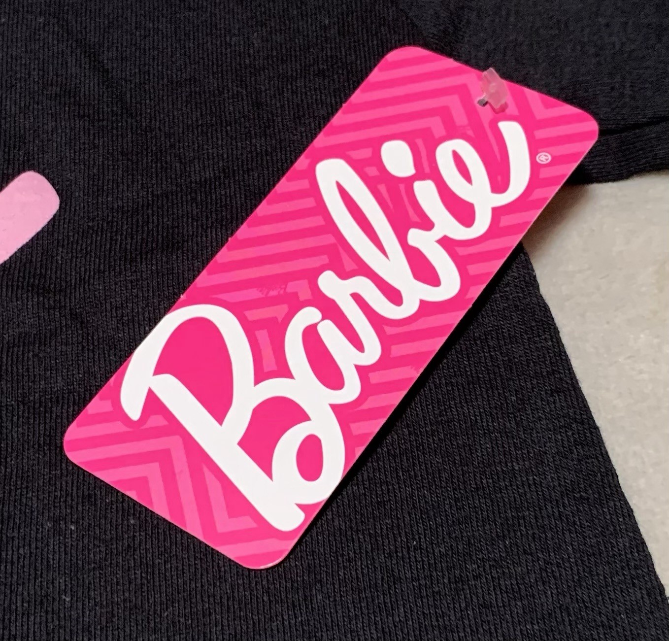 NEW BARBIE Pink Text Spell-Out Men’s Black Short Sleeve T-Shirt Size Small gallery