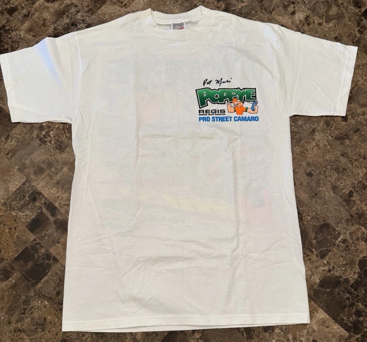 VTG Popeye Pat Musi Autographed Pro Street Camaro Double Sided T-shirt Size Med gallery