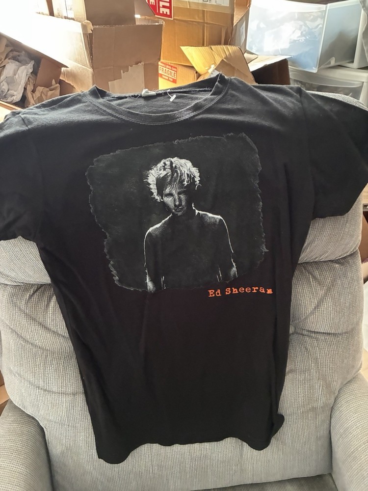 Black Ed Sheeran Graphic Print Crew Neck Short Sleeve Cotton T-Shirt Men M