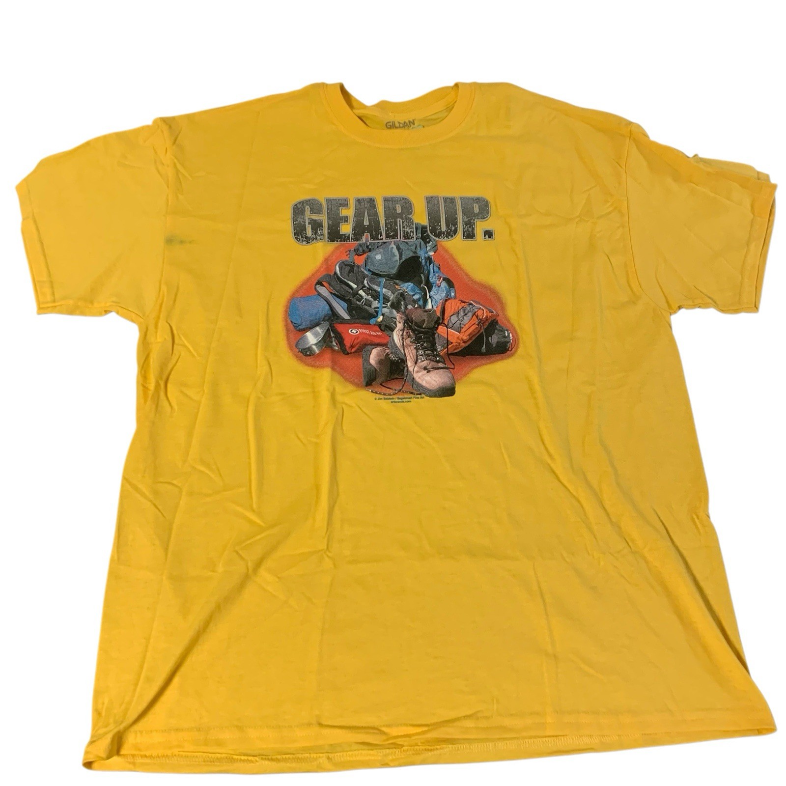 Gildan Gear Up. Hiking Camping Outdoors Yellow Graphic T-shirt Men’s Size XL gallery