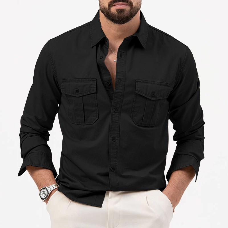 Men's Cargo Shirt Casual Slim Shirts Long Sleeve Button Down Tops Blouse gallery