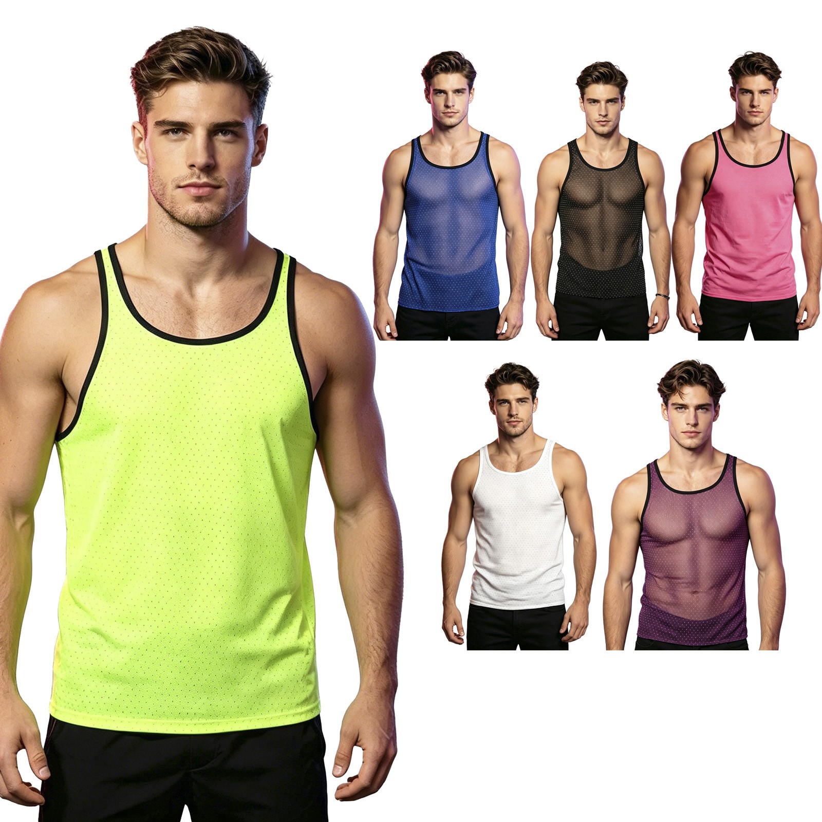 Mens Clubwear Stand Collar Tank Top Music Festival T-shirt Showing Vest Soft gallery