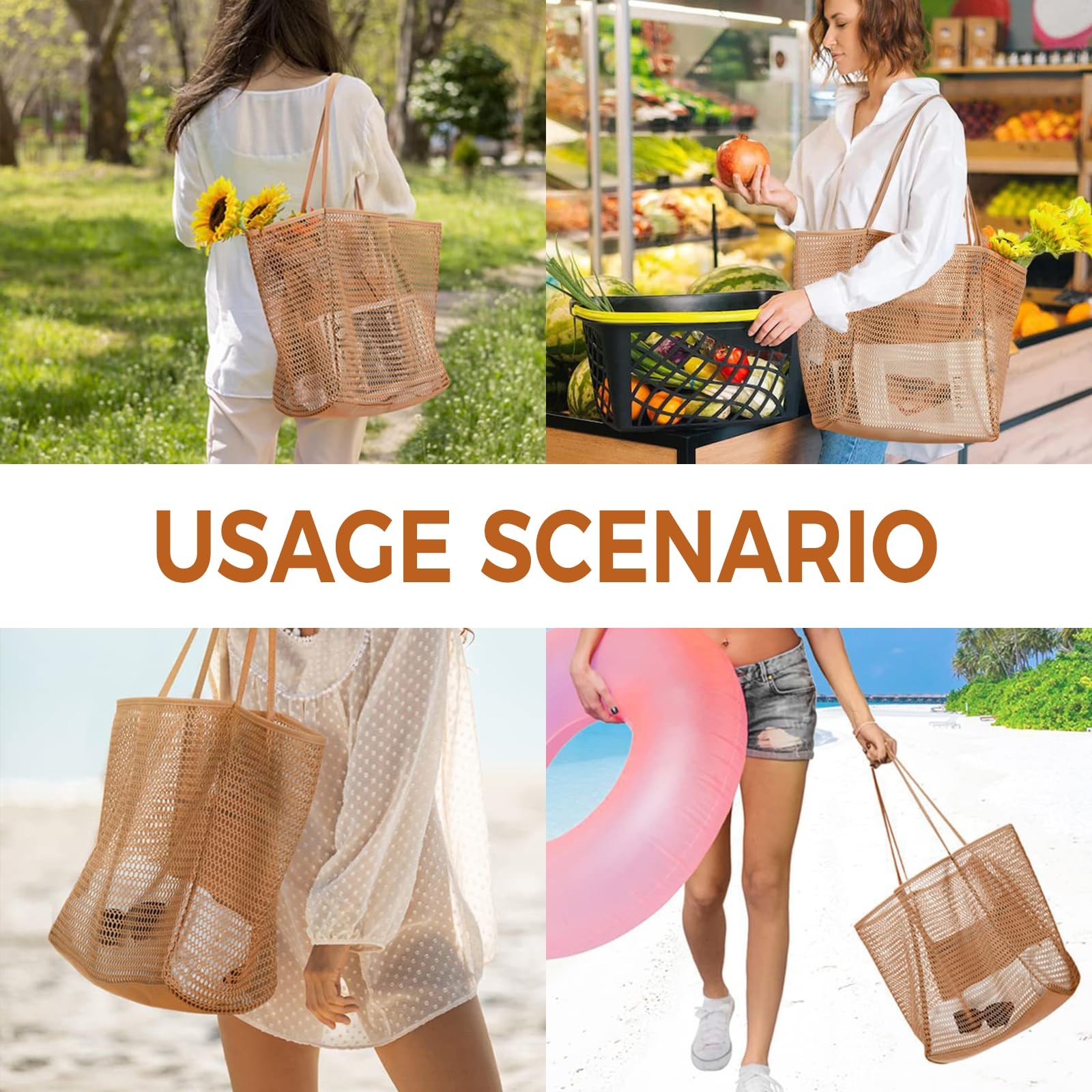 Mesh Beach Bag, Summer Travel Mesh Tote Bag with Large Inner Pocket, Beach Ba... gallery