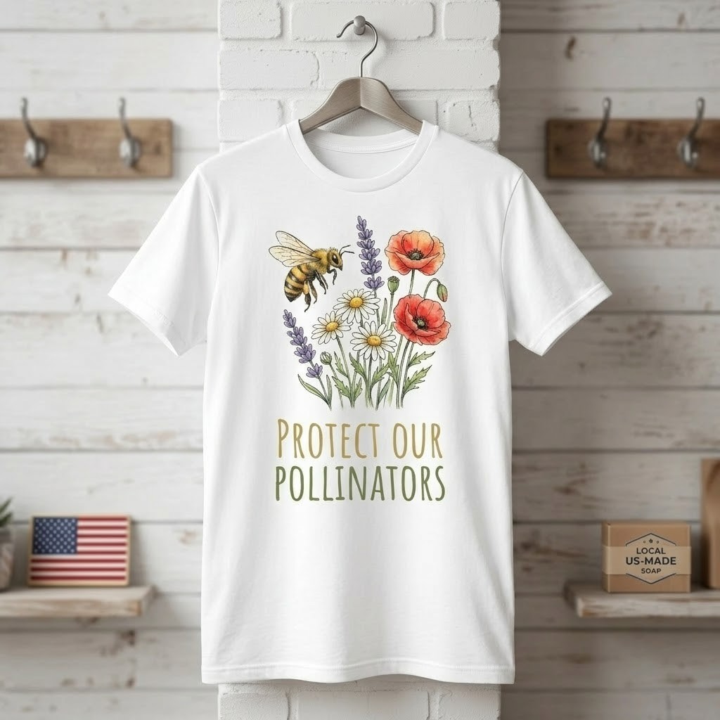 Protect Our Pollinators Flower & Bee T-Shirt, Eco-Friendly Nature Enthusiast Tee gallery