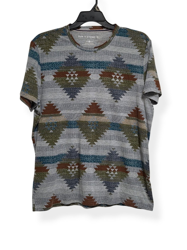 SUN + STONE Geometric Pattern Short Sleeve Tshirt, Men XL