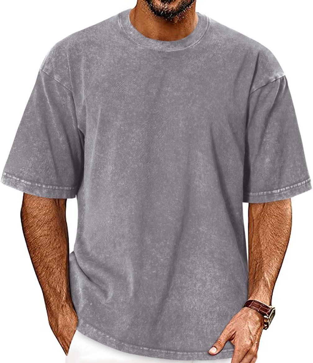 Oversized Tshirt for Men Short Sleeve Vintage Washed Cotton Basic Loose Tee 2026 gallery