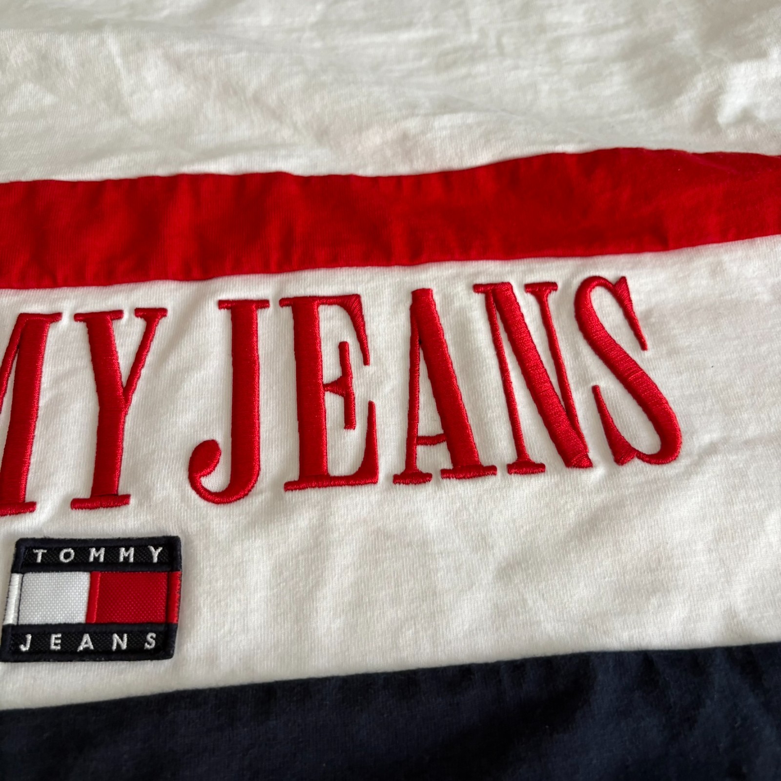 Tommy Jeans Oversized Fit Color Block T-Shirt L Flag Logo Embroidered VTG 90 80 gallery