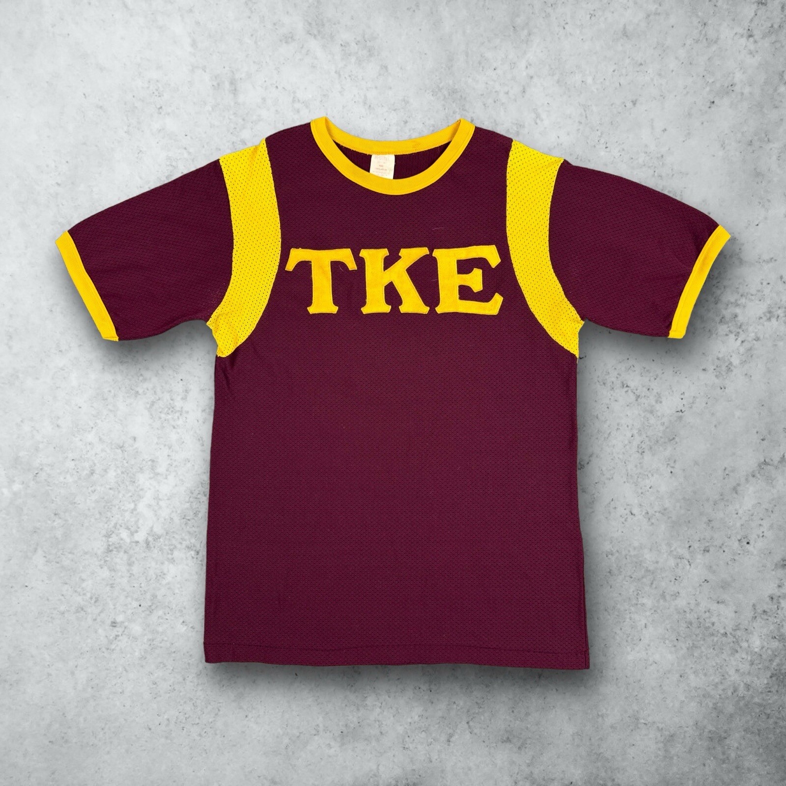 Vintage 60s College Fraternity Striped Jersey T-Shirt Burgundy Men’s Large USA