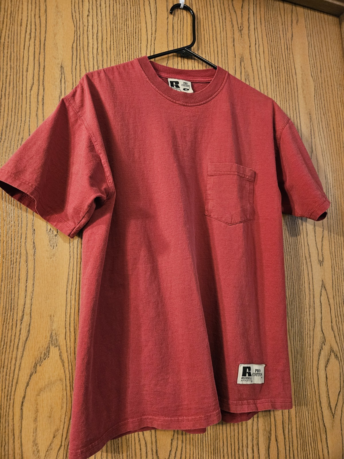 VTG 90s Russell Athletic Pro Cotton Pocket Blank T-Shirt Medium Boxy Faded Red gallery