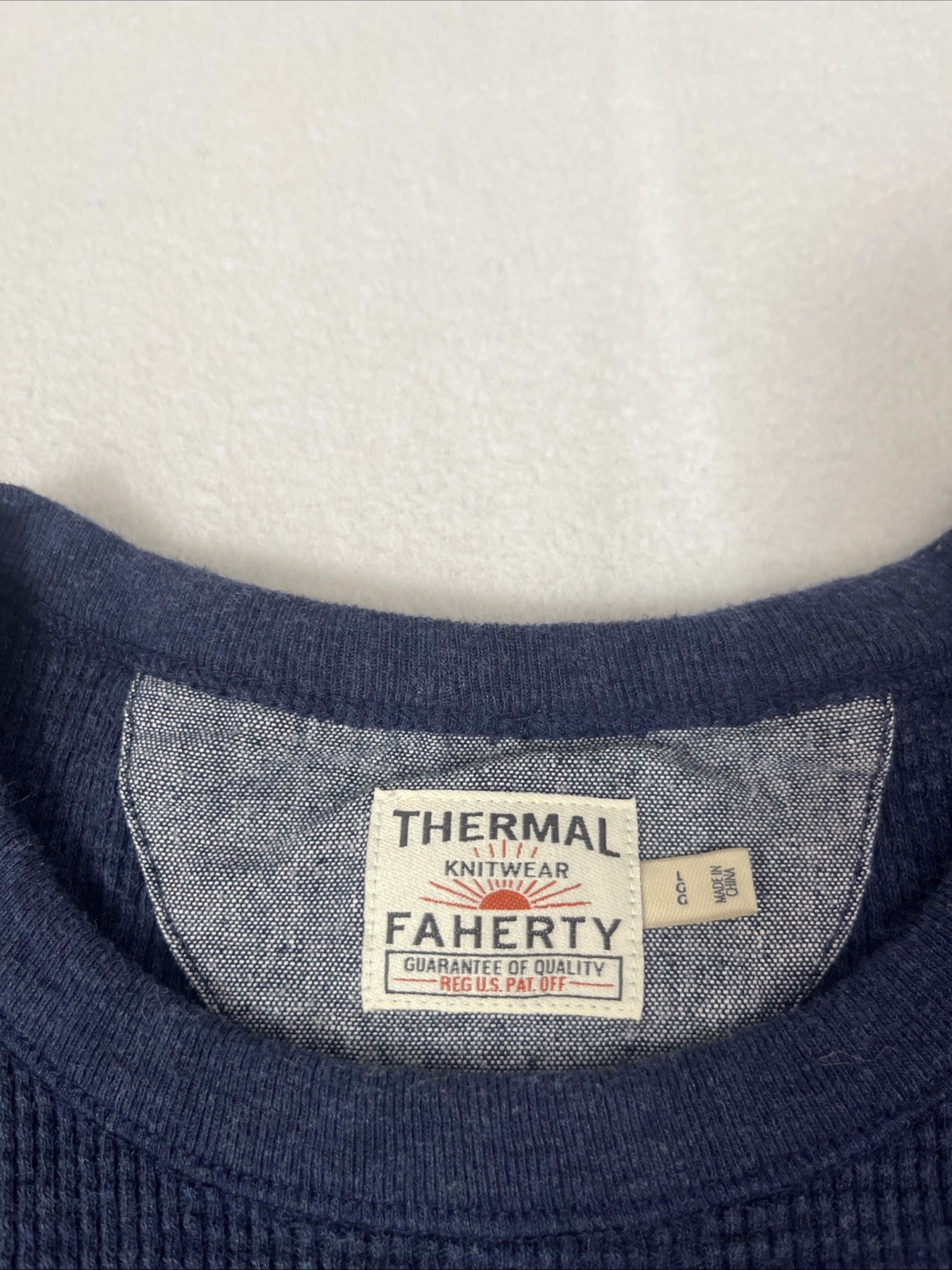 FAHERTY Surplus Waffle Crew Deep Sea Heather Blue Mens Size Lg L Large gallery