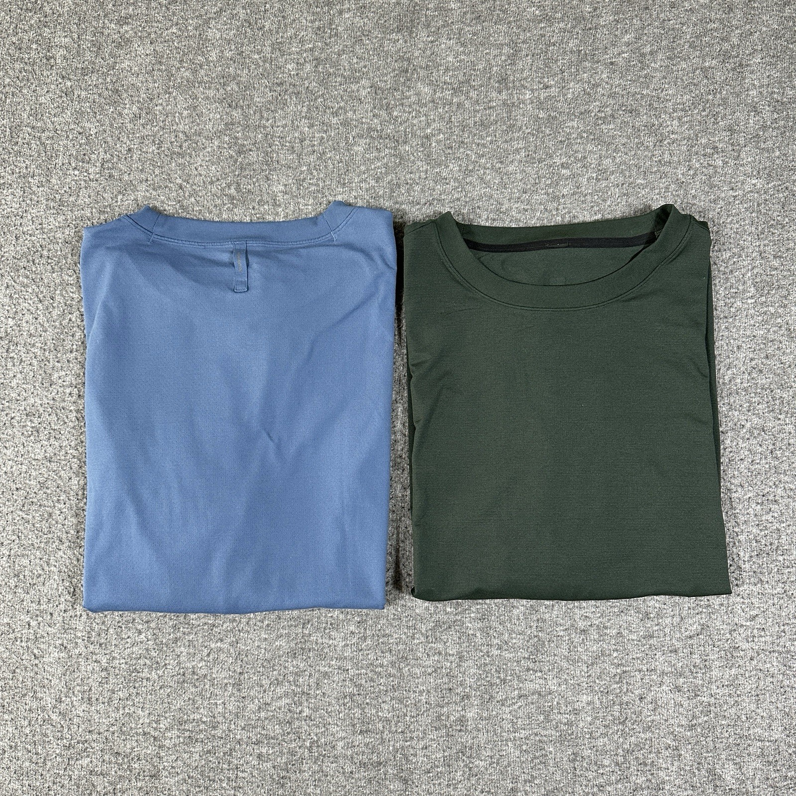 2 Lululemon Men’s Easy Set Train Short Sleeve Shirts Blue Dark Green 2XL LOT gallery