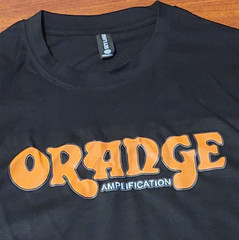 Men’s XL Black Orange Amplification Electric Guitar Short Sleeve Amp Shirt