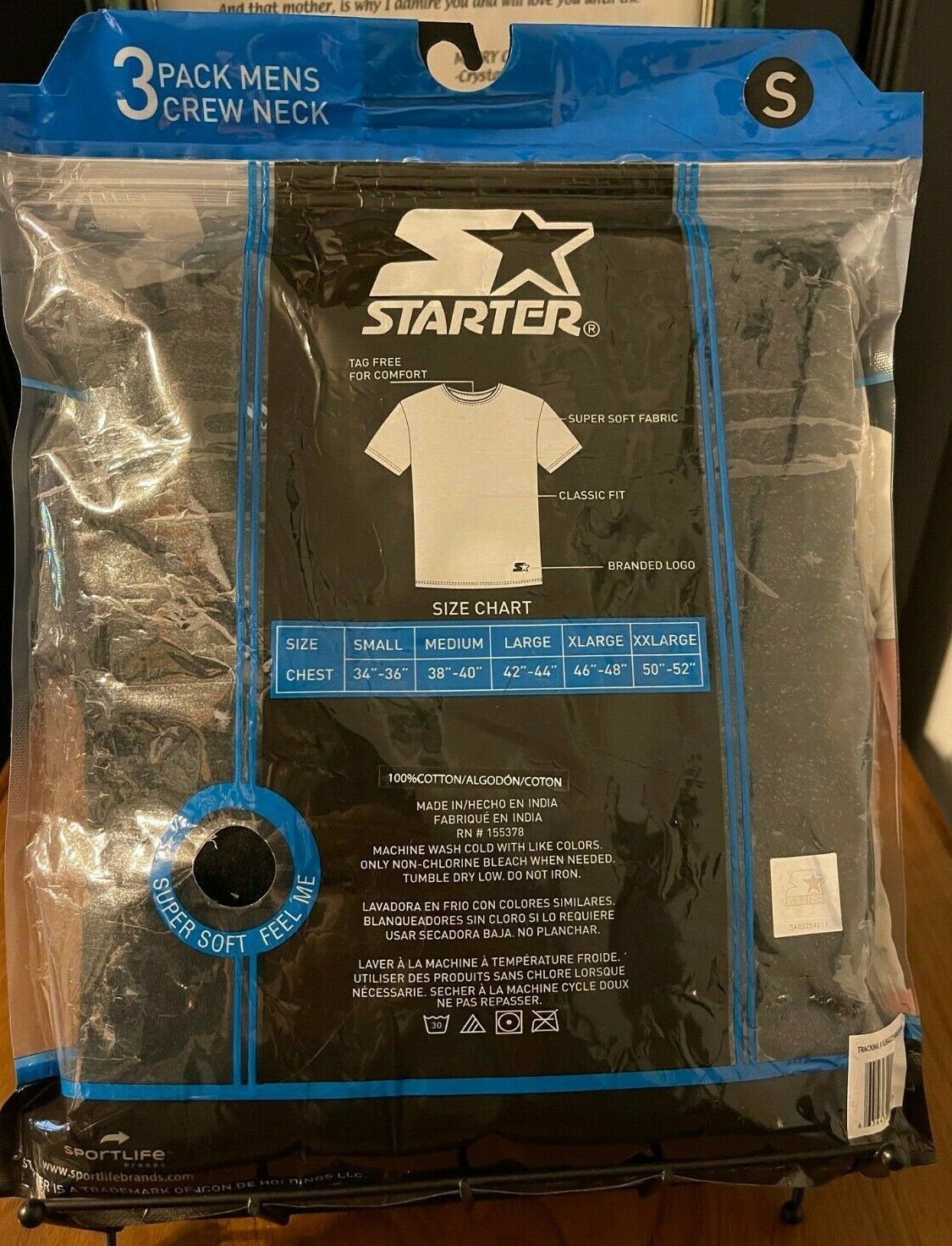 STARTER Men's Tag Free-100%Cotton-CREW NECK T-SHIRTS-3 Pack-Size S (34-36)-Black gallery