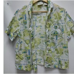 Calypso 100% Organic Cotton Shirt Green Graphic Print Short Sleeve Size S