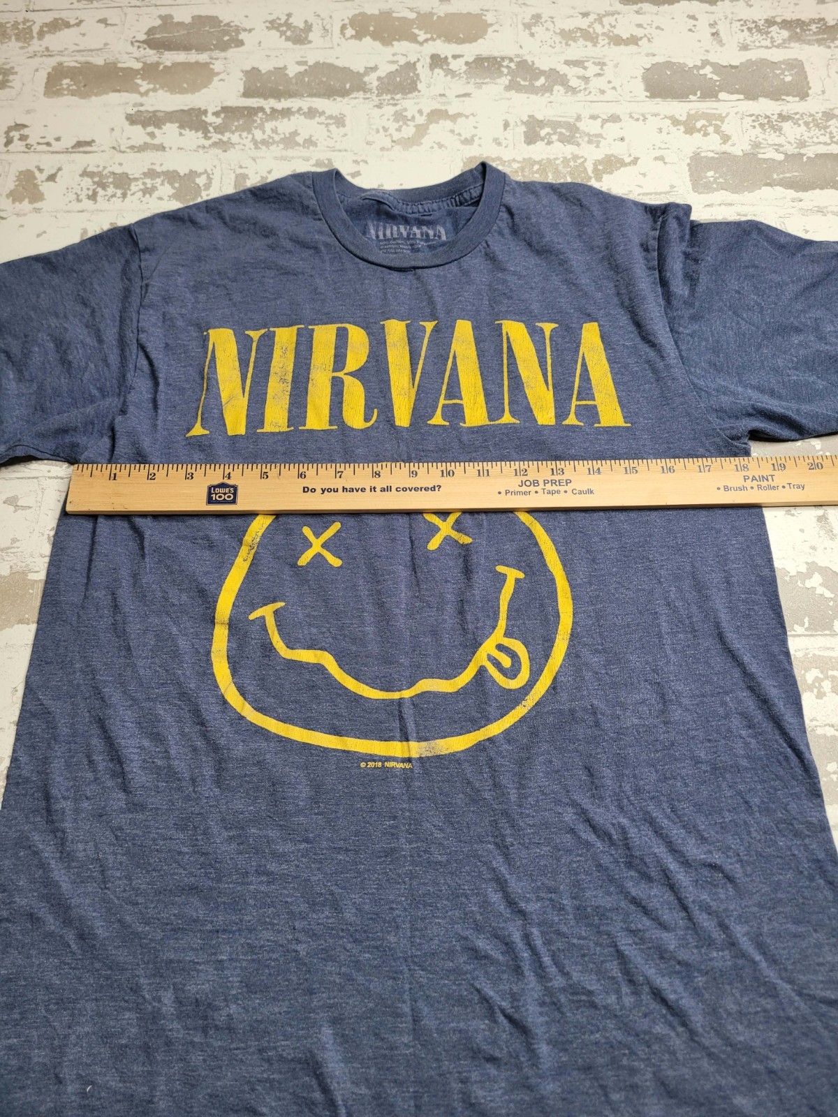 Nirvana Smiley Face Classic Spell Out Blue Yellow T-Shirt Men's Medium gallery