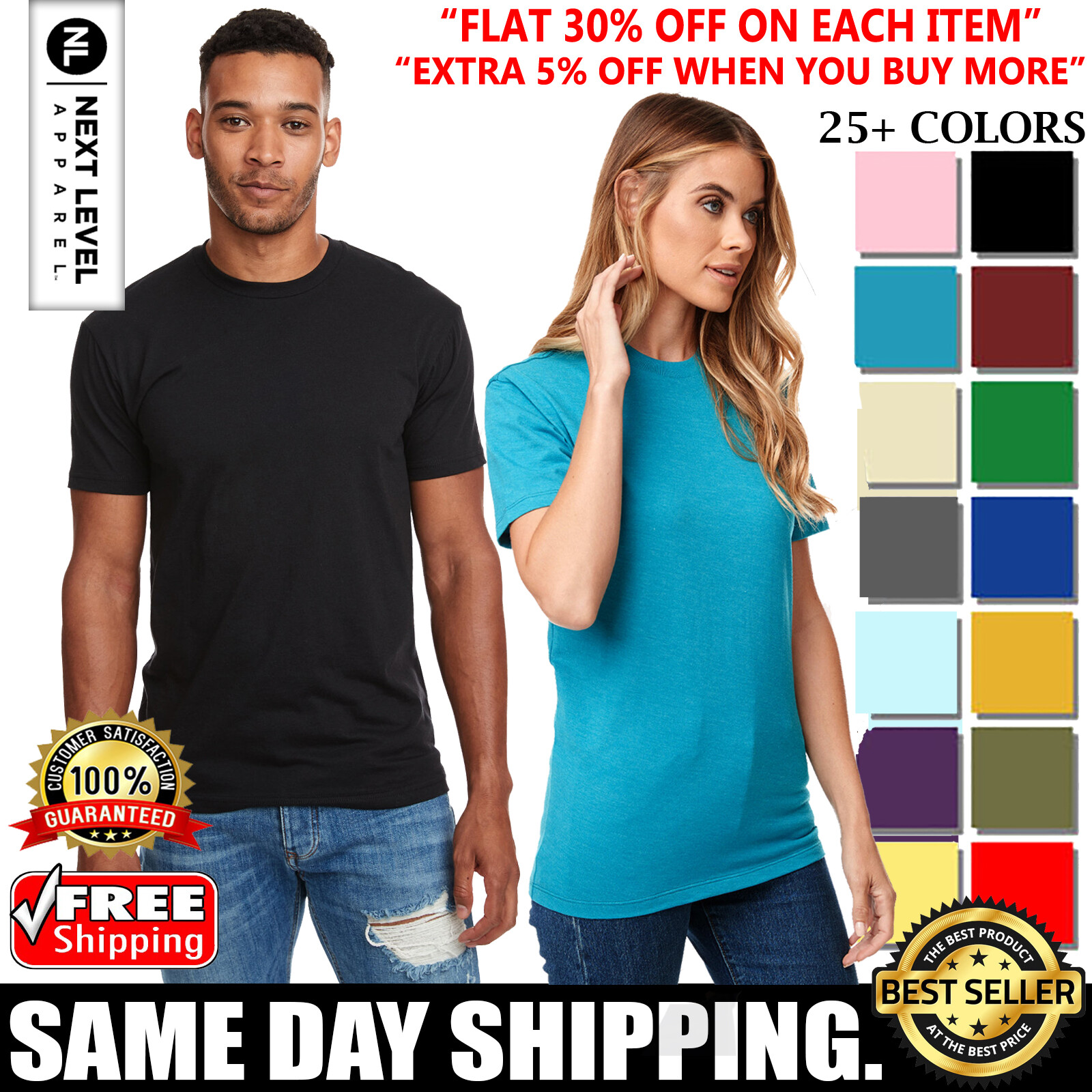Next Level Apparel N6210 Unisex Premium CVC Crew Neck Short Sleeves T-Shirt