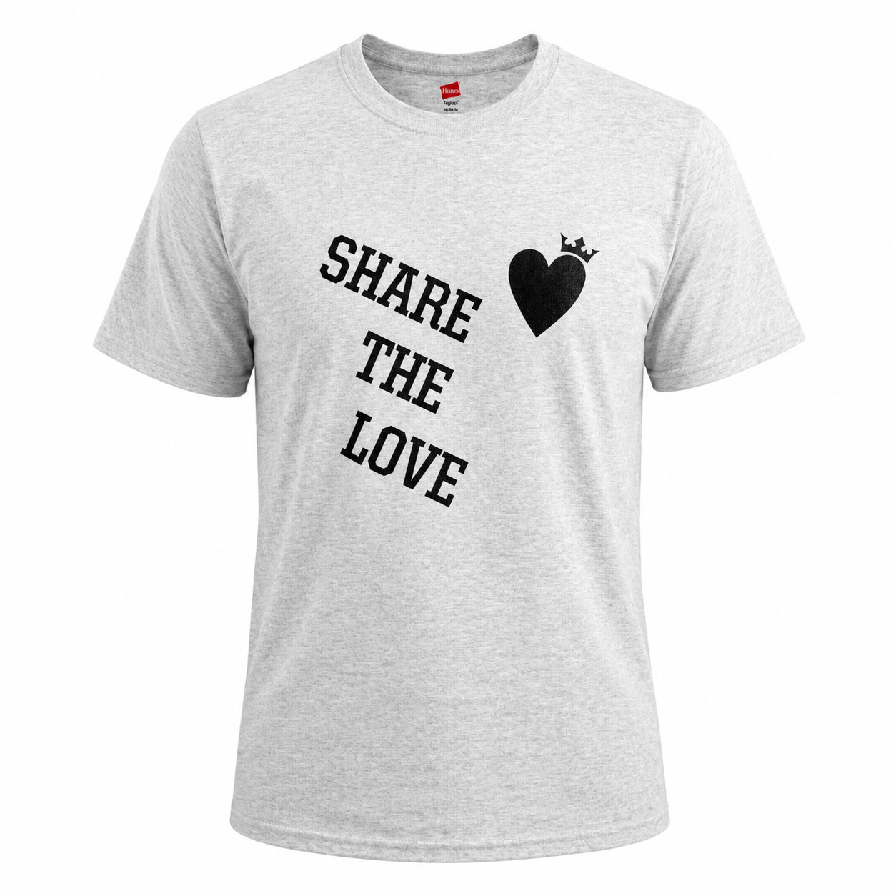 Hanes Tagless Share The Love T-Shirt Mens M Gray Heart Crown Graphic Tee gallery