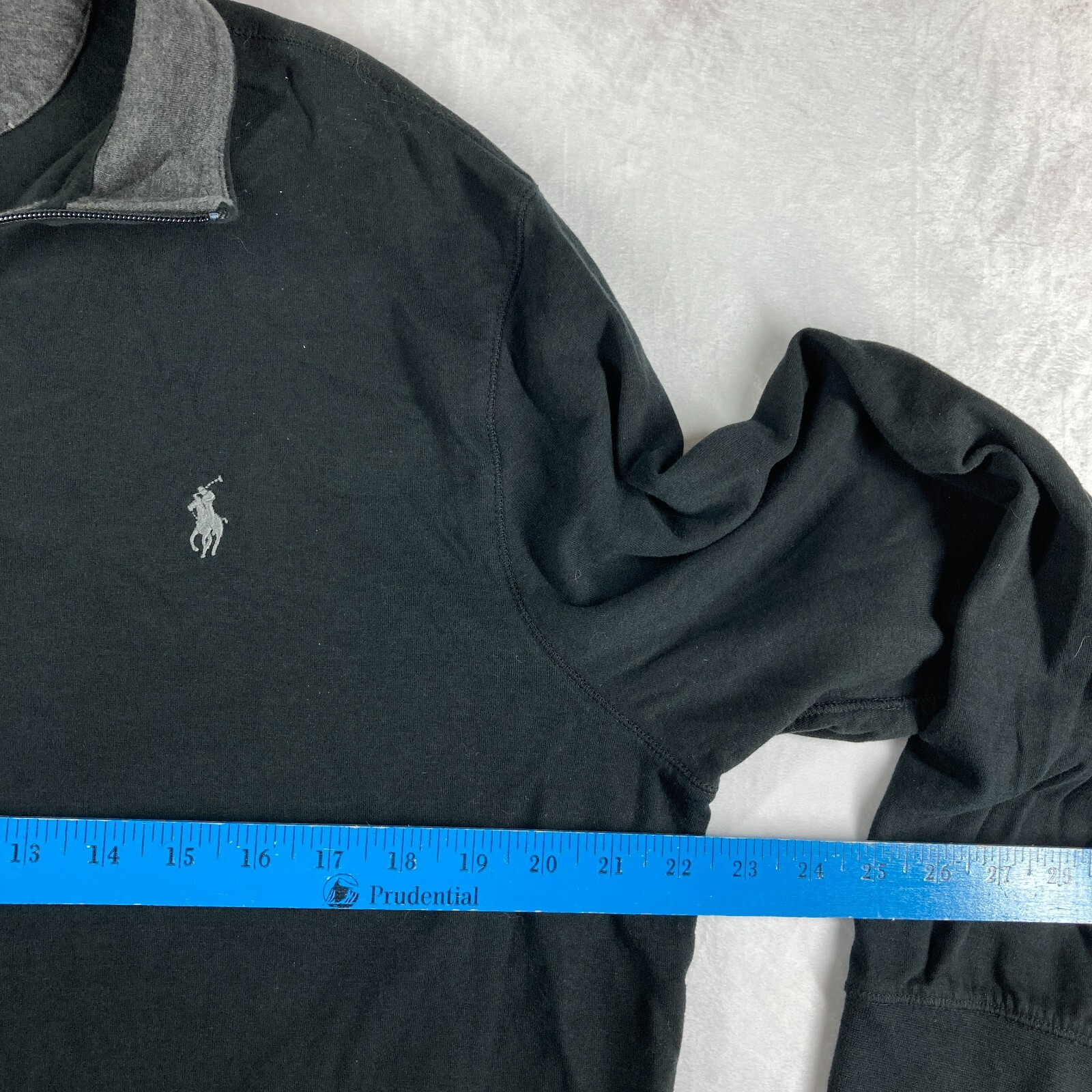 Polo Ralph Lauren Mens Large Black 1/4 Zip Pullover Shirt Gray Pony gallery