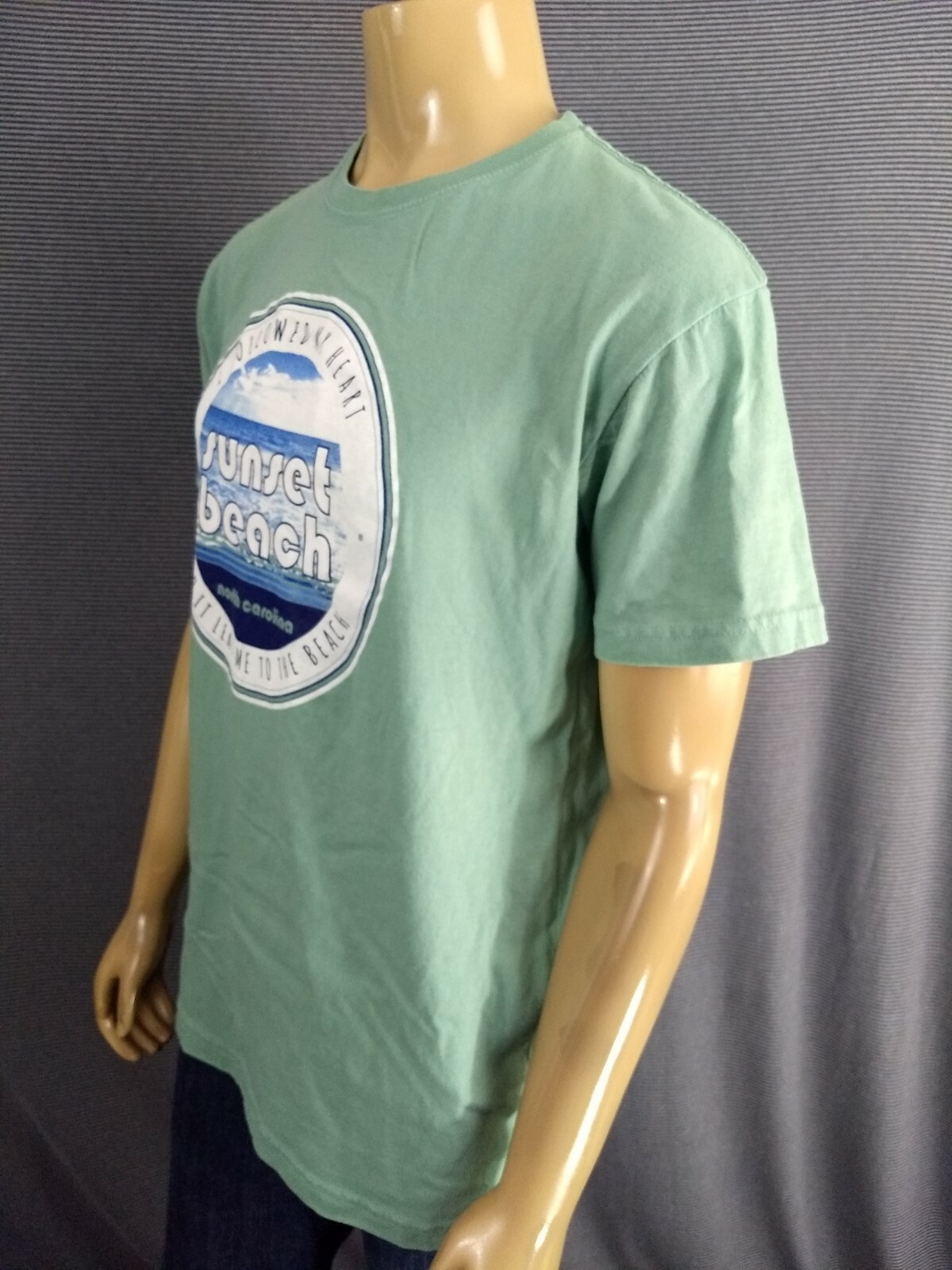 SUNSET BEACH North Carolina T Shirt Light Green Adult L 100% Cotton DMR Sport SS gallery
