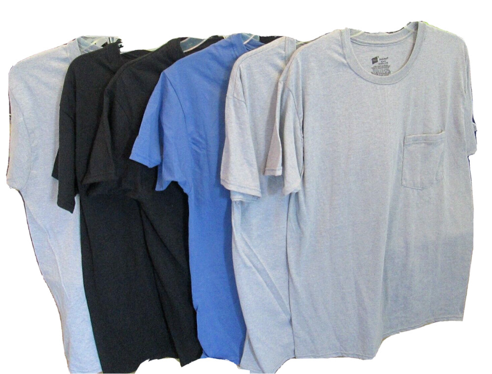 6 MEDIUM Hanes Comfort Soft Men’s Pocket T-Shirts SS Colored BLUE BLACK GRAY New