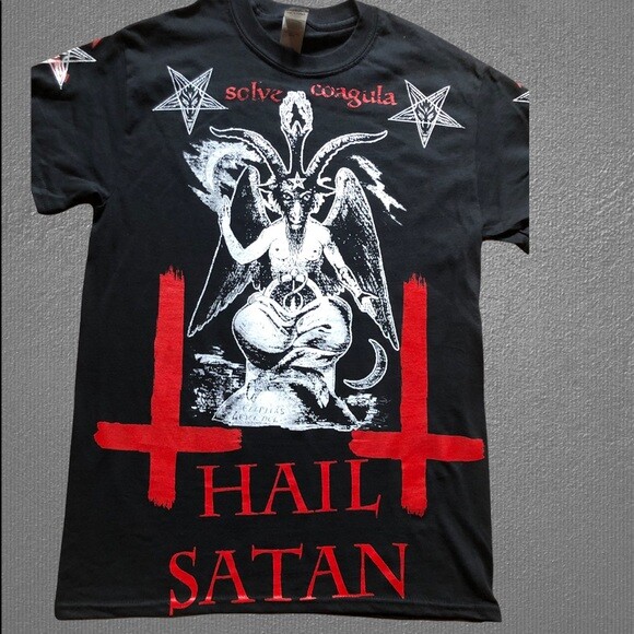 Baphomet Inverted Crosses Pentagram Hail Satan T Shirt S to 2XL Sizes Solve gallery
