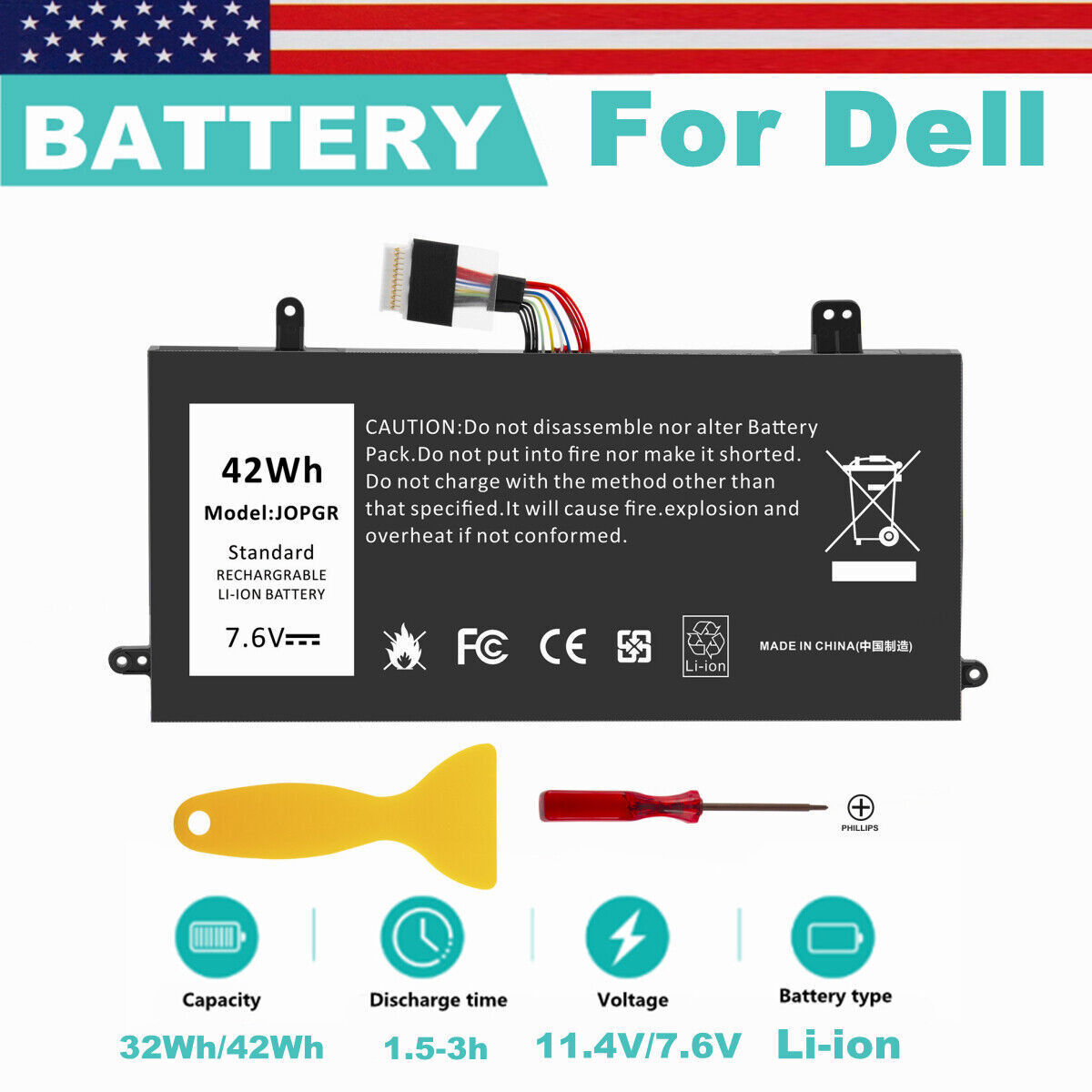 J0PGR Battery for Dell Latitude 5285 5290 2-in-1 Series JOPGR FTH6F 1WND8 0J0PGR