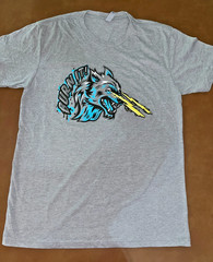 Gnasher Wolf Blue & Yellow Lightning Eyes Graphic Next Level Gray T-Shirt M