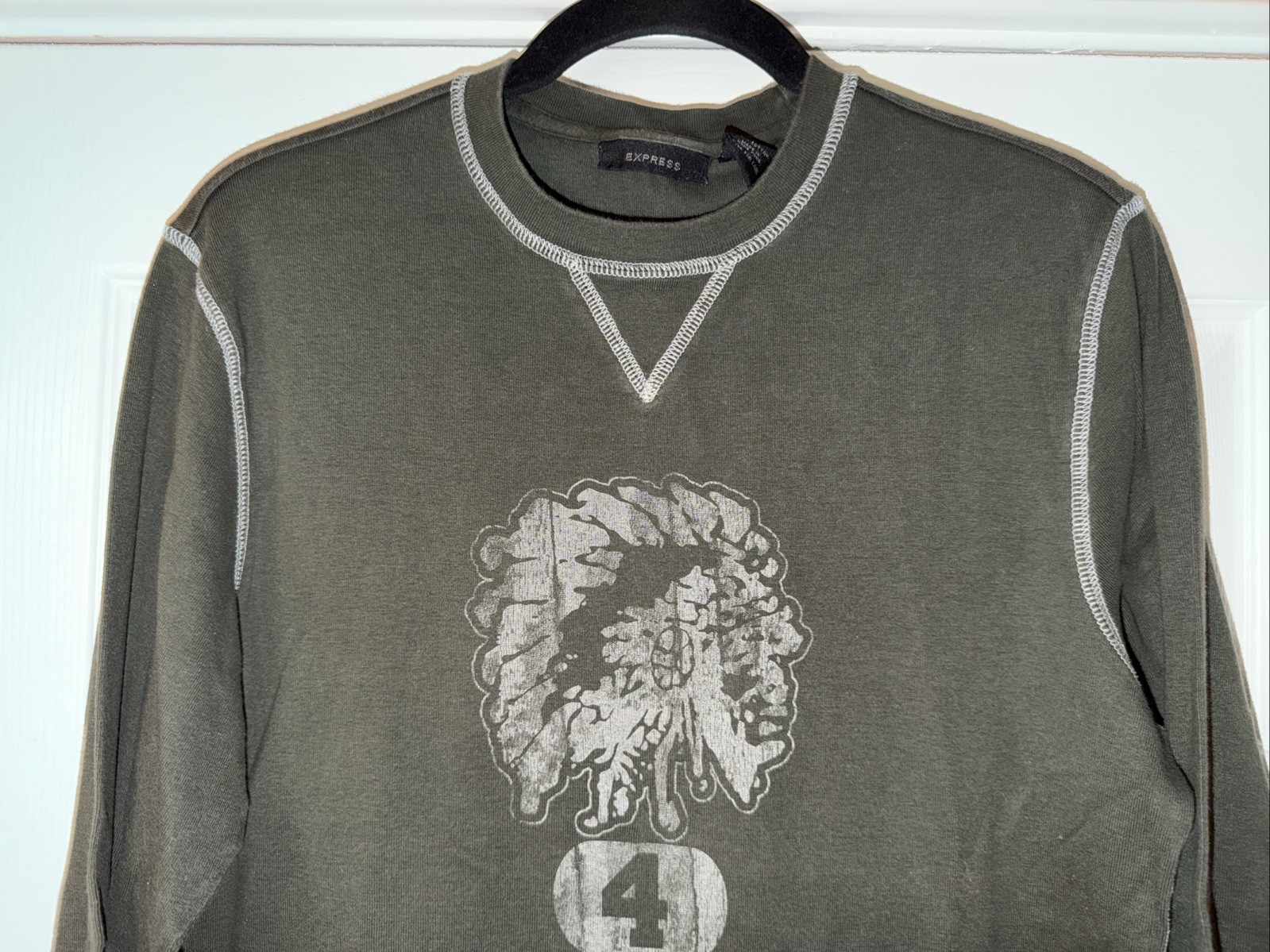 Men’s Vintage Y2K EXPRESS Long Sleeve American Indian #4 Shirt - Green - Small gallery
