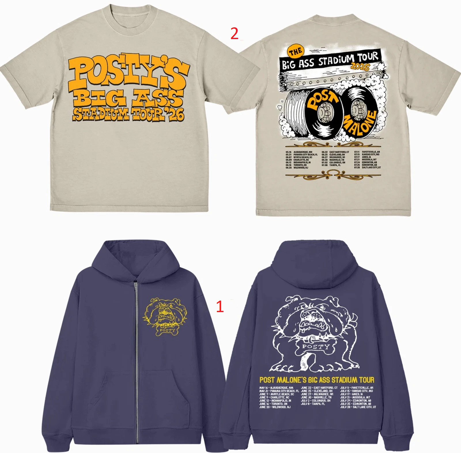 Post Malone The Big Ass Stadium Tour 2026 T-shirt Or Hoodie Zip Reprint