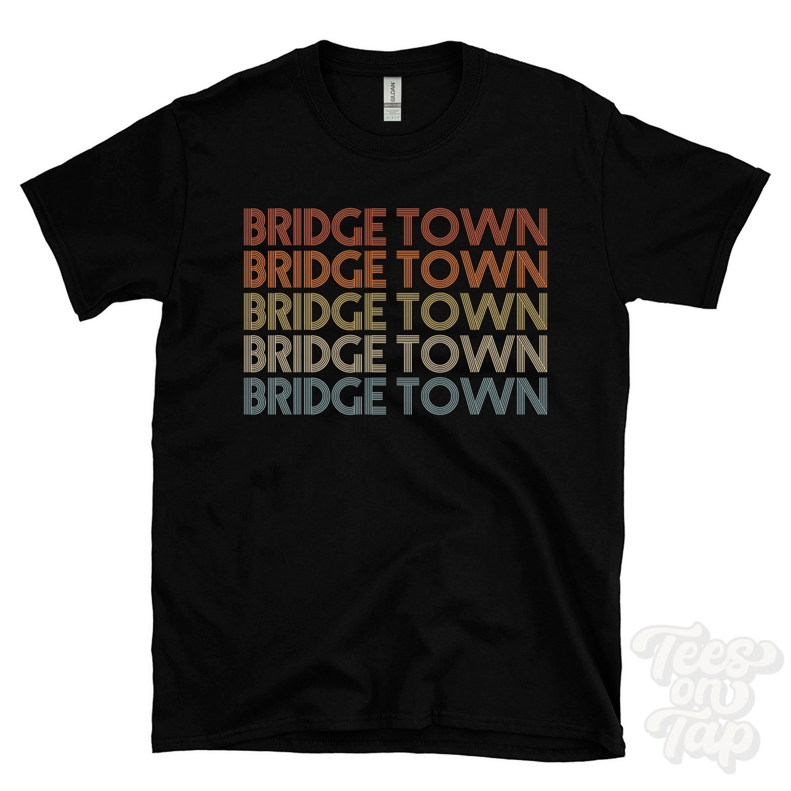 BRIDGE TOWN REPEATED RETRO STYLE T-SHIRT mens & womens uk place name gift gallery